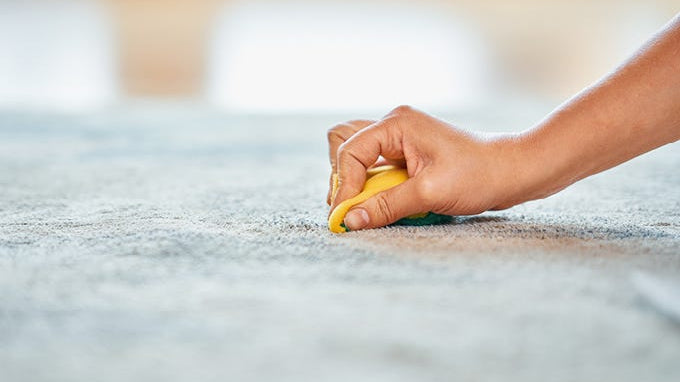 person's hand scrubbing a carbet