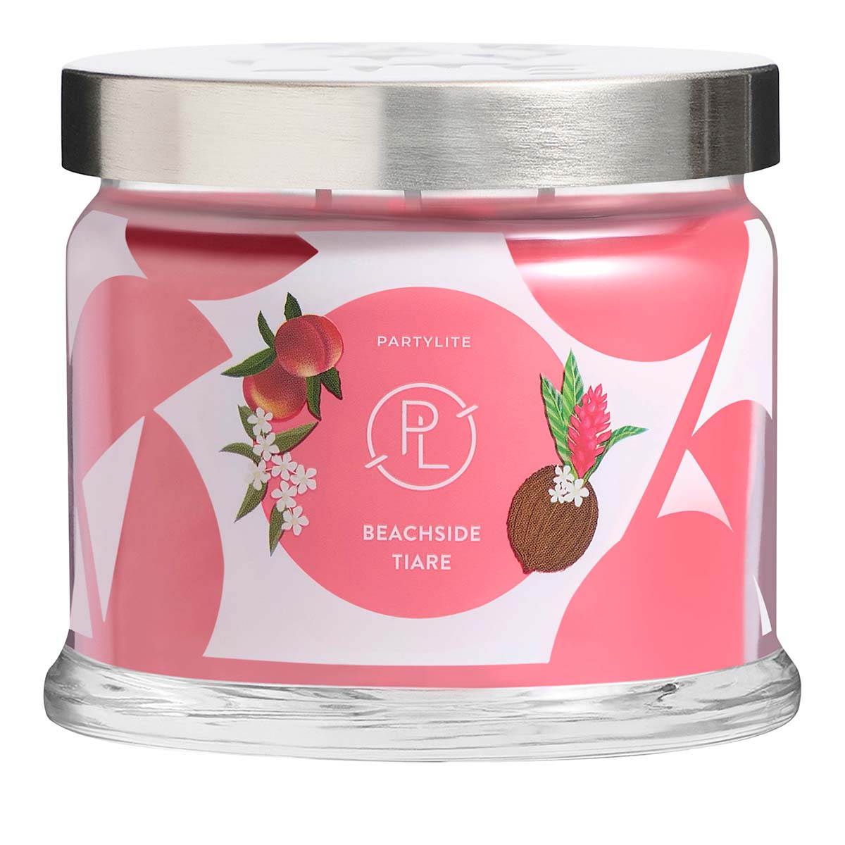 Beachside Tiare 3-Wick Jar Candle with metal lid against a white background.