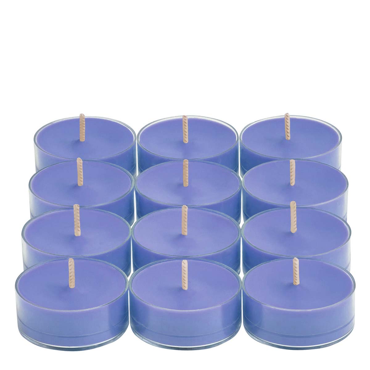 Twelve Wild Sage & Rosewood and tealights against a white background.