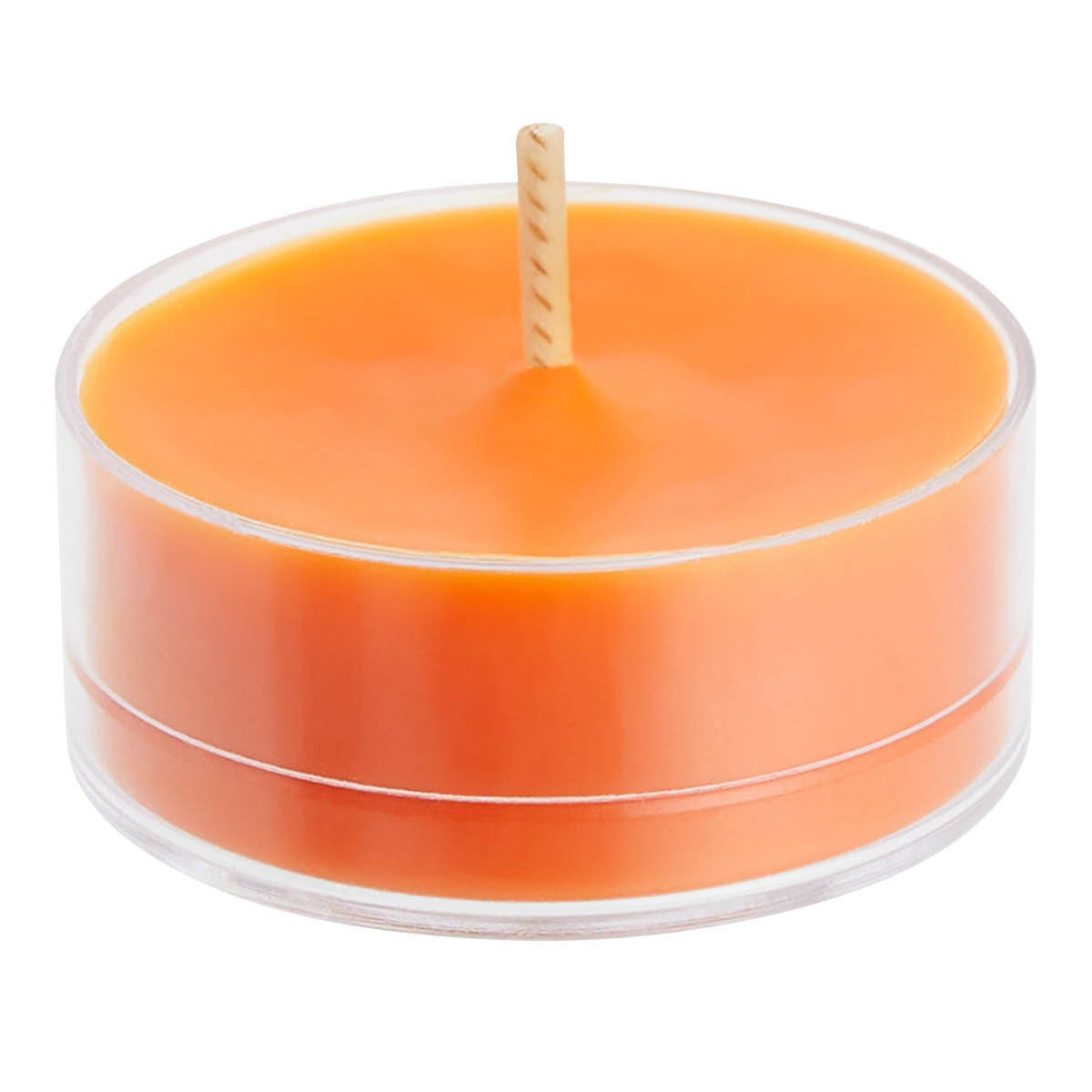 Single Maple Leaf & Ginger orange tealight against a white background.
