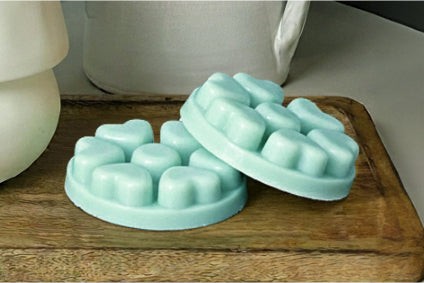 2 Heart Shaped Scent Plus Melts on a wood tray