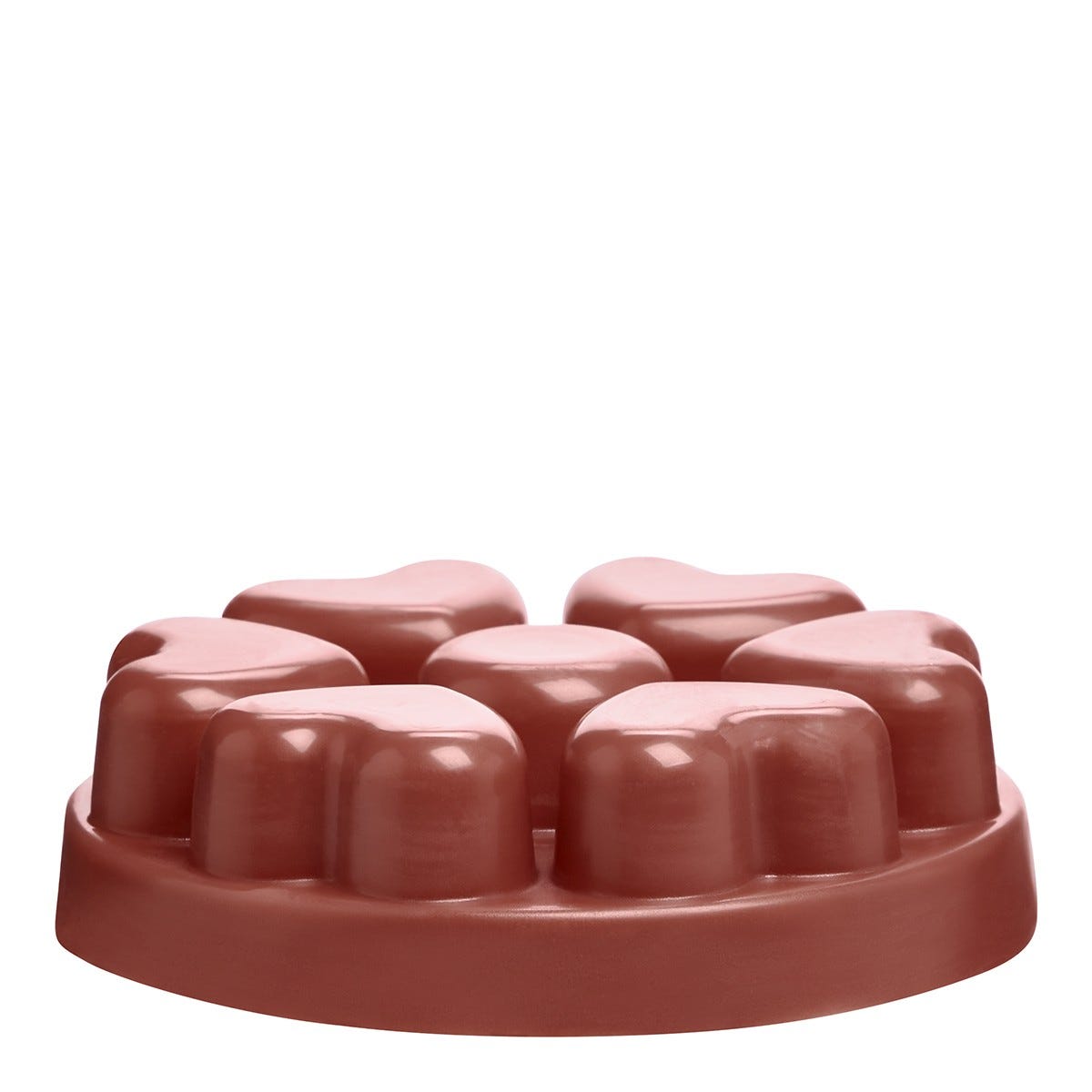 Tamboti Woods Brown heart shaped wax melts against a white background.