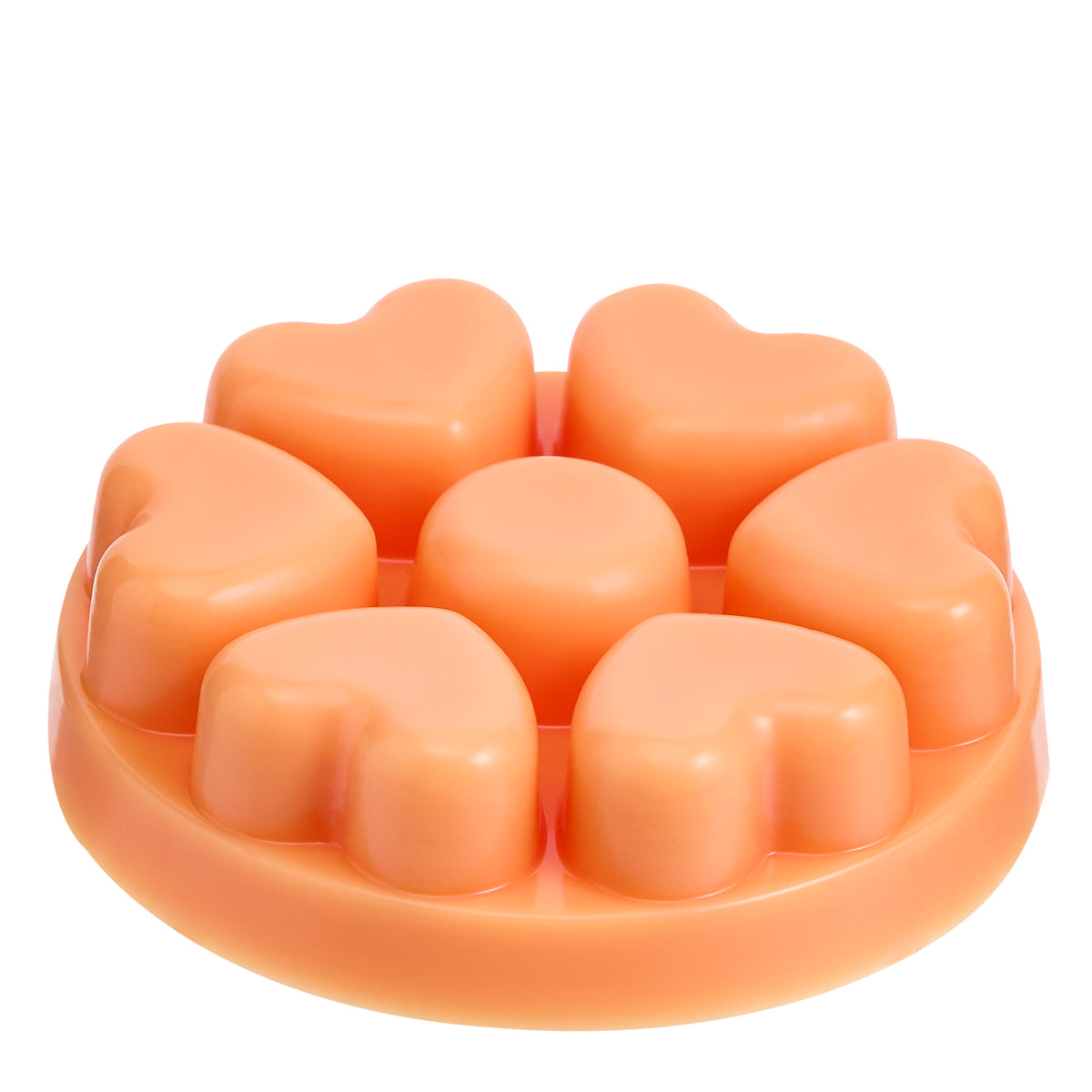 Wild Rhubarb & Citrus heart shaped wax melts against a white background.