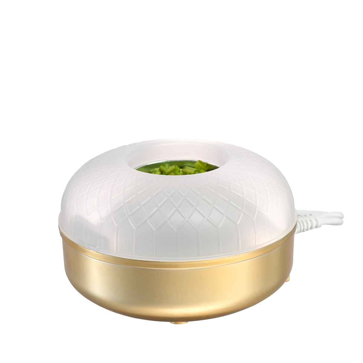 White and Gold SmartBlends Electric warmer against a chequered background.
