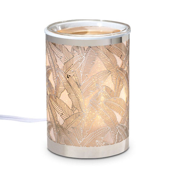 Silver Palm scent glow warmer against a white background.