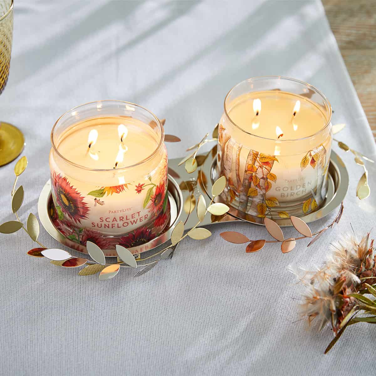 Shimmering Leaves Double Jar Candle Holder - PartyLite US