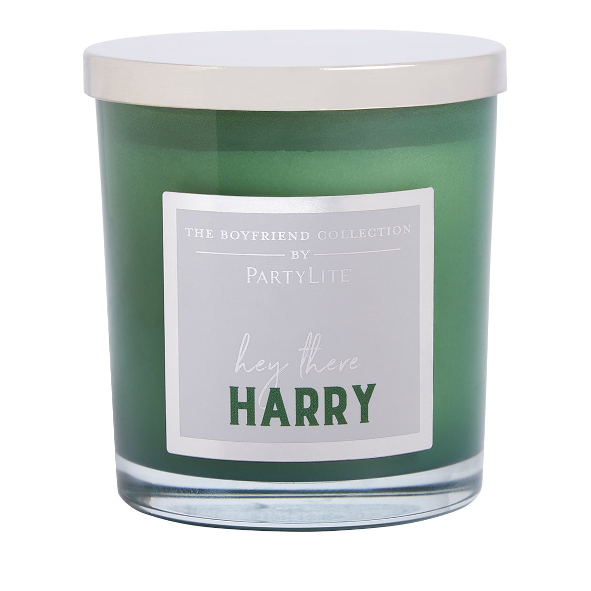 "Harry" Boyfriend Jar Candle – Watermelon fragrance, green glass with a silver lid against a white background.
