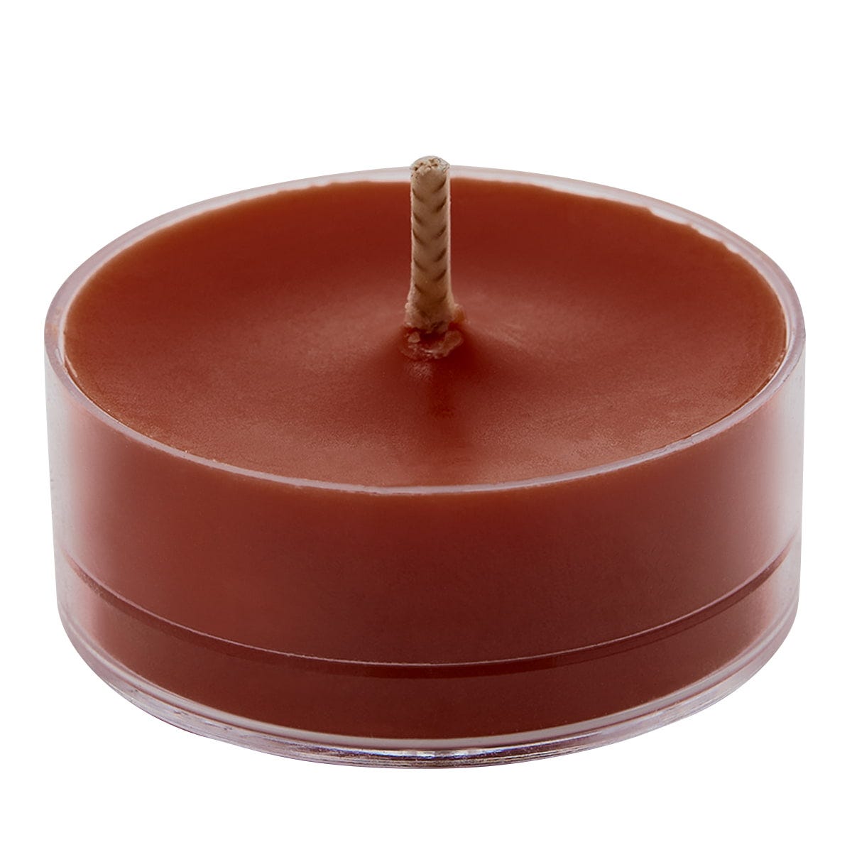 Cinnamon Sticks brown tealight against a white background.