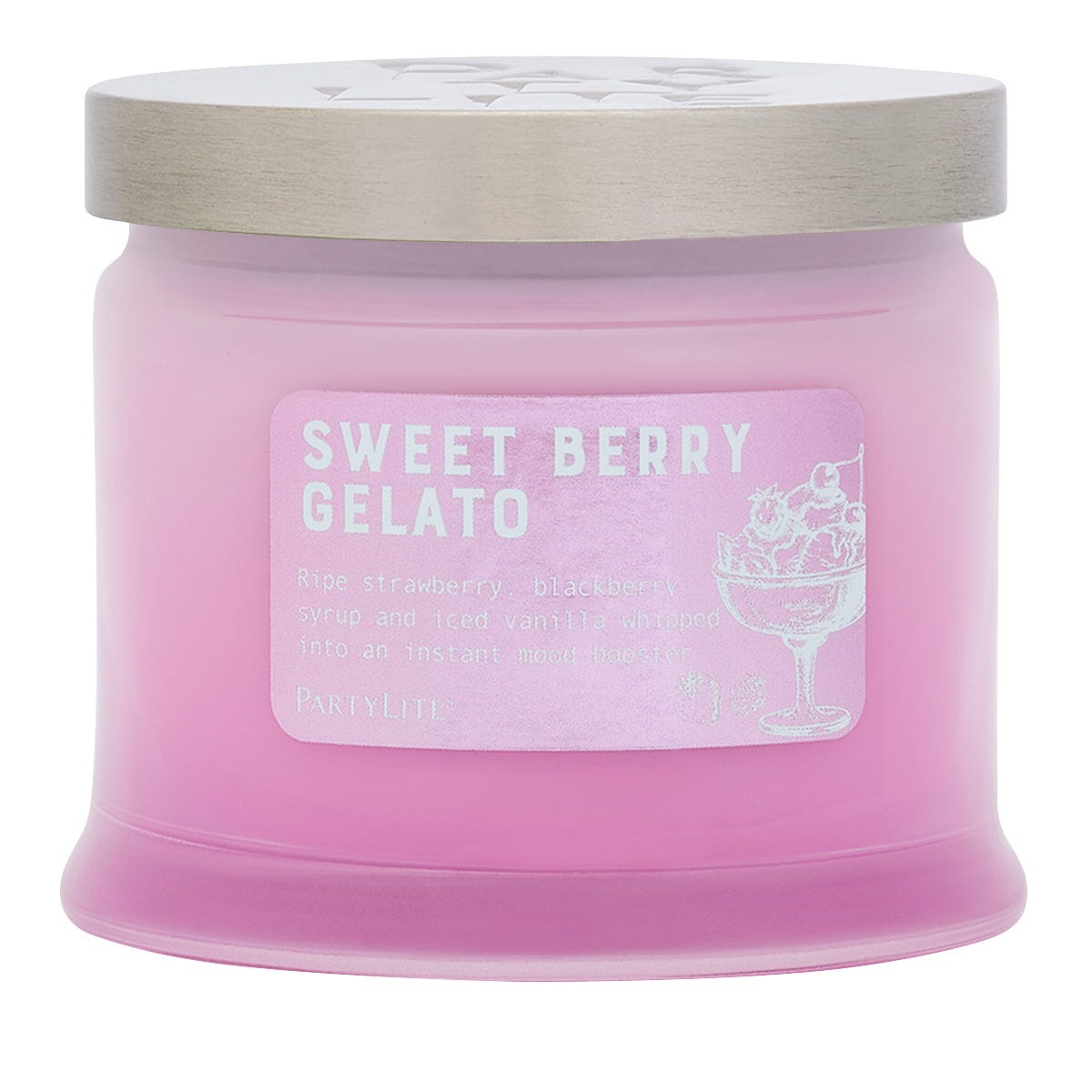 Sweet Berry Gelato 3-Wick Jar Candle in a pink color against a white background.