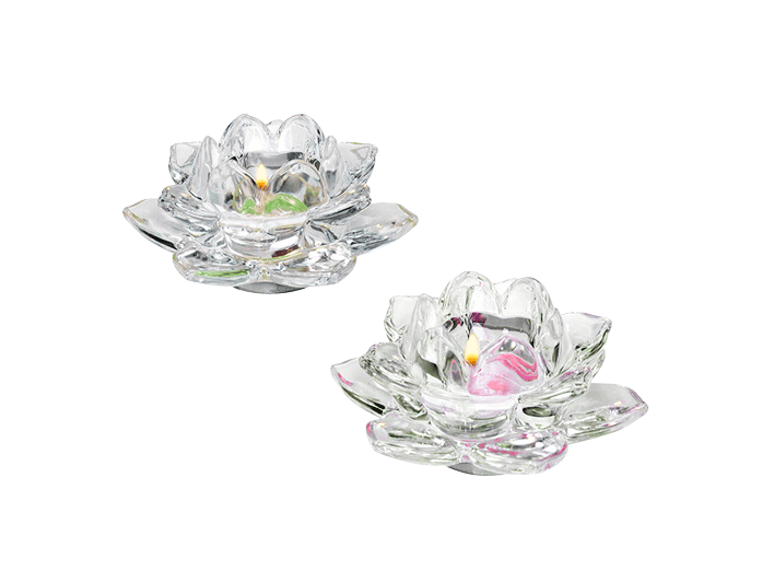 Clear glass Lotus Flower Votive Candle Holder Pair.