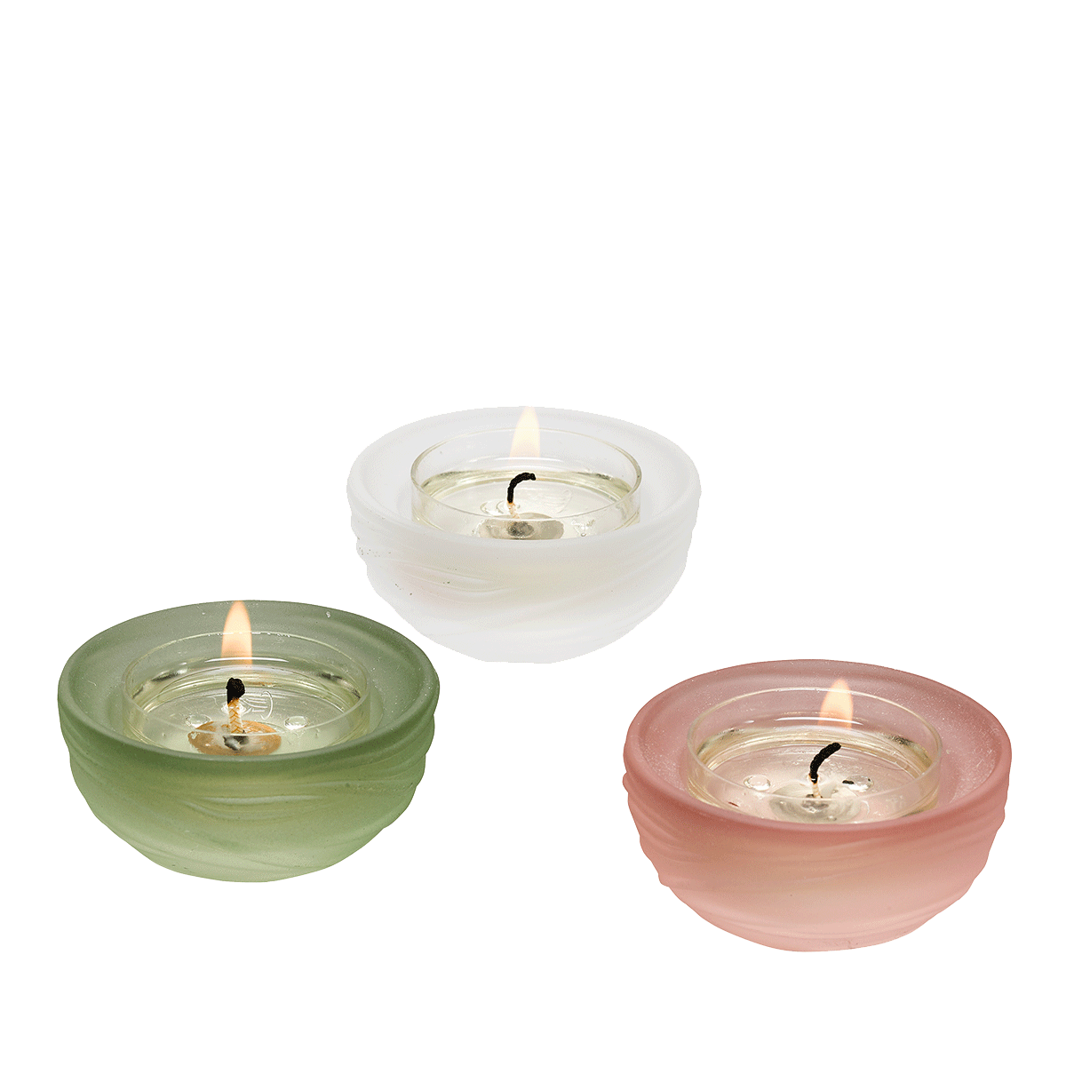 Bird's Nest Tealight Candle Holder Trio, in green, white and pink colors.