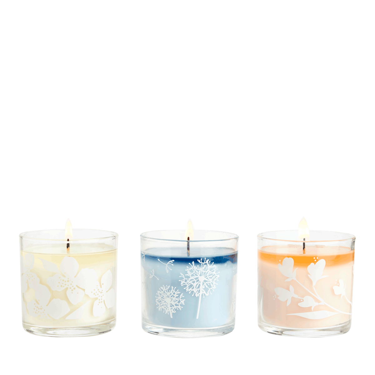 Simple Vibes™ Jar Candle Sampler, Set of 3 all jars shown lit.