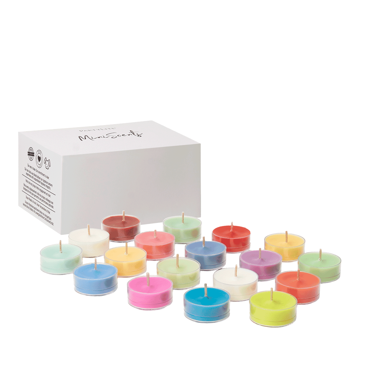 Spring 18-piece Tealight sampler, with various fragrances and colorful tealights.