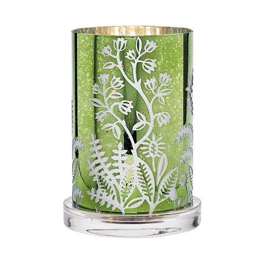 Garden Hurricane in a green color with a silver left and flower design.