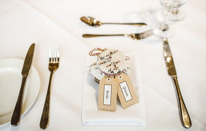 A wedding table place setting