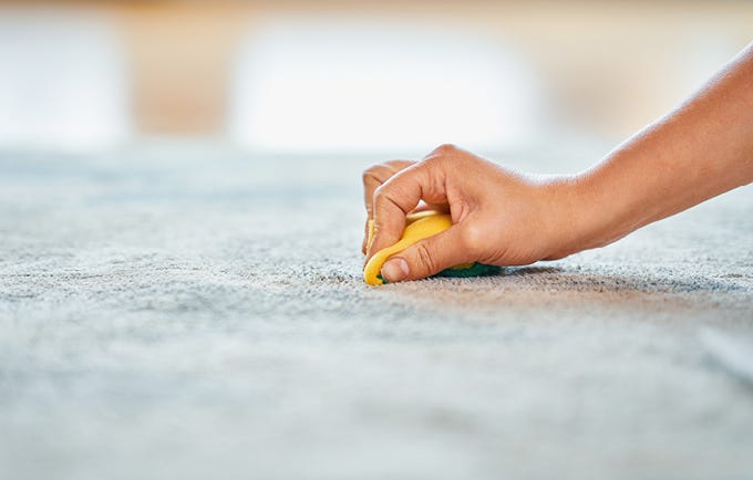 person's hand scrubbing a carbet