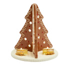 Gingerbread Tree Tealight Holder with lit tealight candles against a white background.