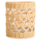 Woven  Hurricane with lit tealights inside, against a white background.