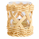 Woven  Tealight/Votive holder shown with a lit tealight against a white background.