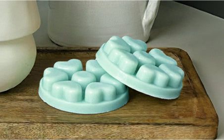 2 Heart Shaped Scent Plus Melts on a wood tray