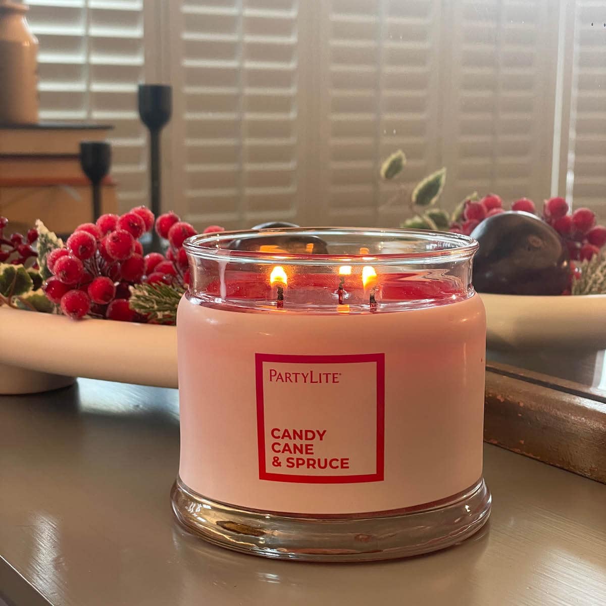 Candy Cane & Spruce 3-Wick Jar Candle | PartyLite – PartyLite US