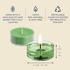 Green candle with features highlighted on a beige background