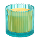 Dragonfruit Zest specialty jar candle green ribbed glass with yellow wax.