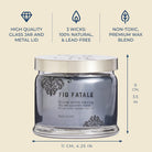 PartyLite Fig Fatale candle jar with product details on a beige background