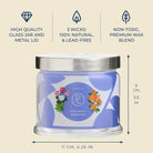 3-wcik jar Candle with floral design and measurement details on a beige background.