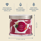 Partly Lite candle jar with features listed on a beige background
