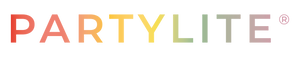PartyLite brand logo with colorful letters on a white background.