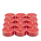 Twelve Juicy Red Apple Tealights on a grey and black chequered background