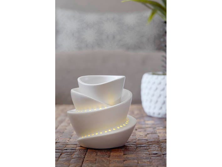White Spiral ScentGlow Warmer on a tiled surface