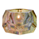 Rainbow Votive Candle Holder shown with a lit candle against a white background.