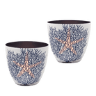 Sealife Tealight Holder Pair light colored holders with blue tree and a light colored star.