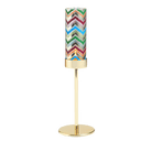 one of Tribal Chic Raised Tealight Holder Trio colorful pattern cup on a gold stand.