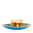 Tribal Chic Reflections Large Tealight Holder colorful pattern saucer with a holder in the middle.