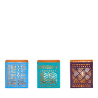 Tribal Chic Metal Tealight Candle Holder Trio in bright colors.