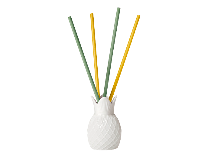 White Pineapple shaped Smart Stick holder with green and yellow smart fragrance sticks.