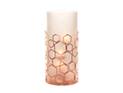 Frosted Honeycomb Hurricane with rose gold colored metal hexagon shapes with a white frosted insert.