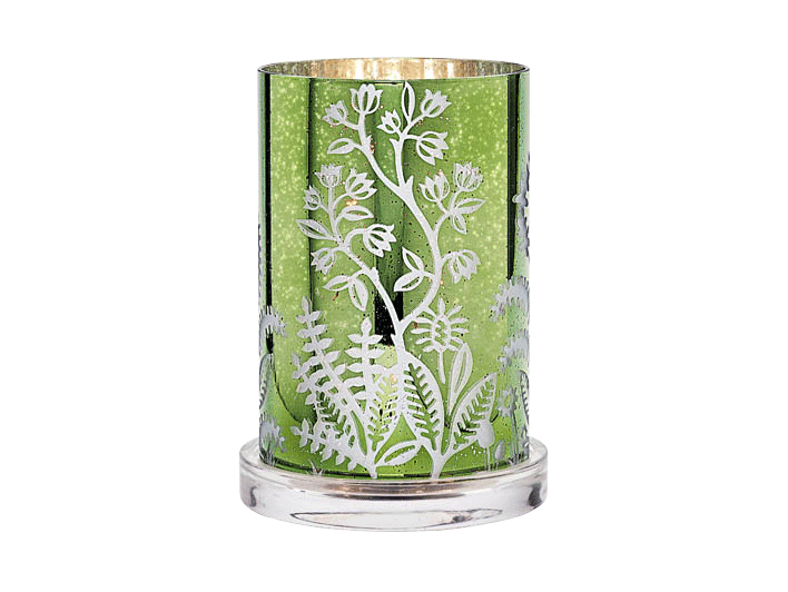 Garden Hurricane in a green color with a silver left and flower design.