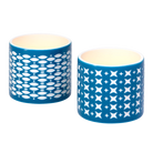 Grecian Tealight Candle Holder Pair blue color with patterns on both.